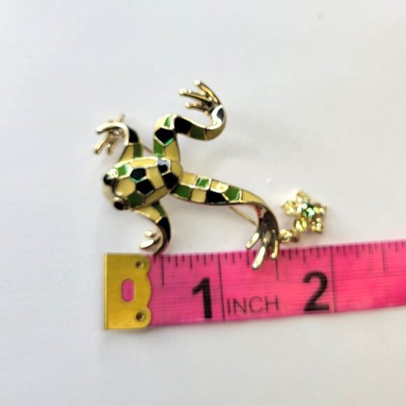 Leaping Enamelled Frog Brooch Pin - Picture 6 of 9